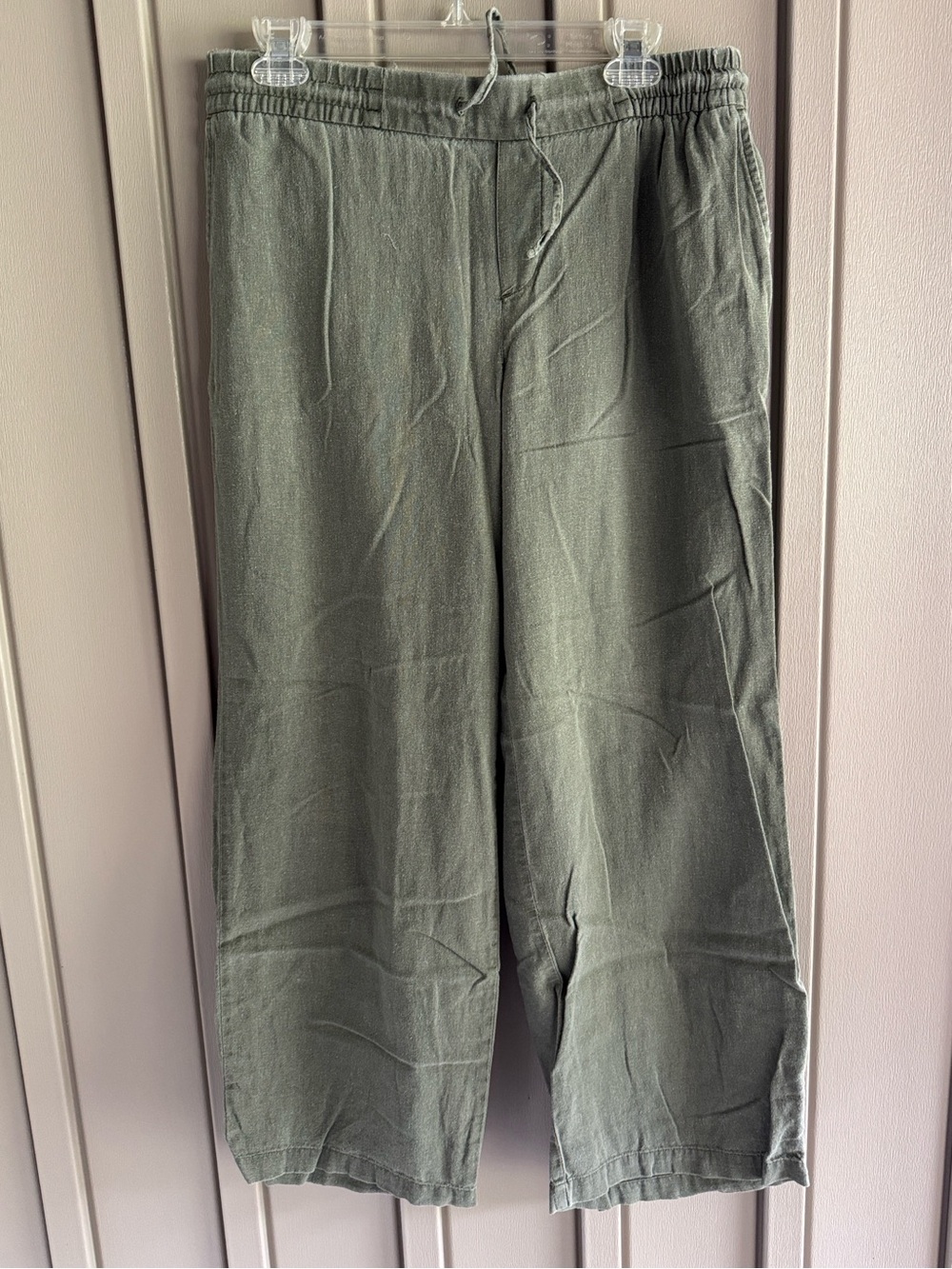 Old Navy Green Drawstring Wide-Leg Linen Pants size Medium
